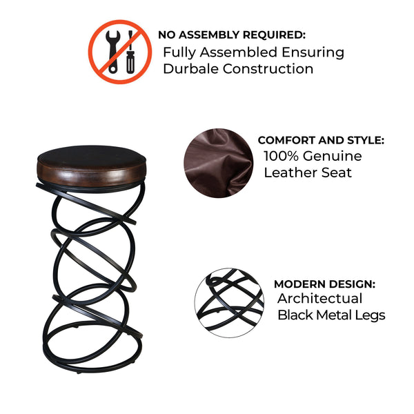 Porter Designs Polaris Leather Bar Stool - Modern Comfort With Striking Design For Contemporary Spaces Brown Leather 02-218-10-6796