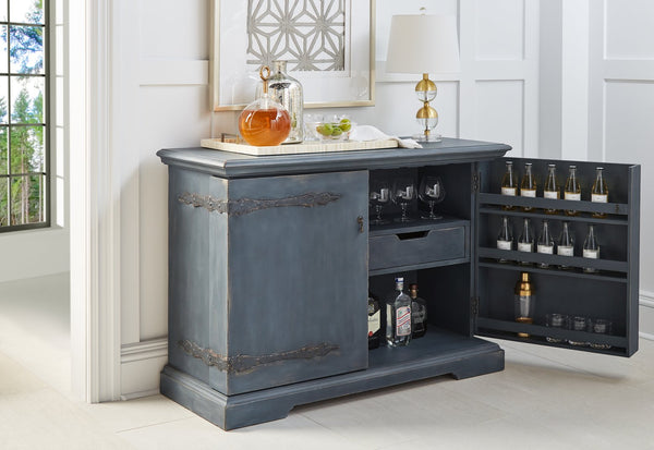 A.R.T. Furniture Alcove Bar Cabinet In Slate Finish - Elegant Acacia & Maple Design With Wine Rack & Storage Solutions Blue Acacia Solids,Maple Veneers,Metal 321253-2821