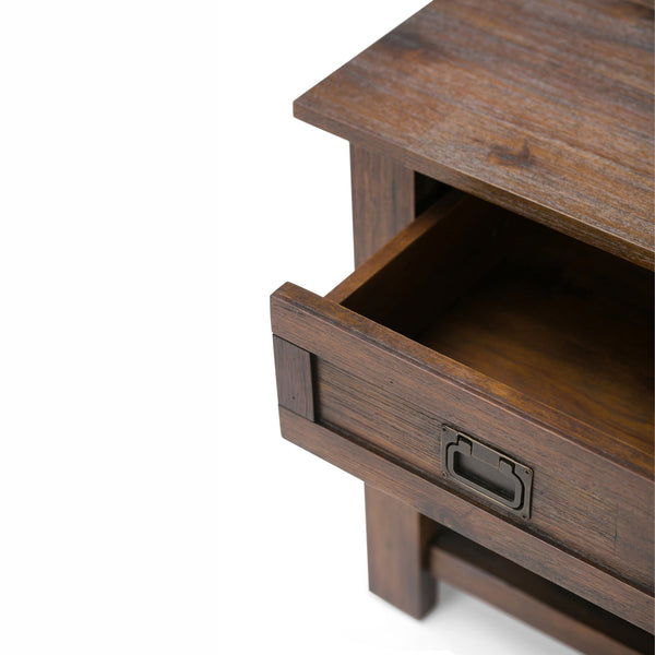 English Elm Monroe End Table - Rustic Distressed Charcoal Brown Acacia Wood With Storage & Vintage Charm B136P158953