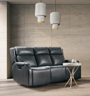 Hooker Furniture Nelson Salvo Denim Top-Grain Leather Zero-Gravity Power Sofa With Usb-A/Usb-C, Headrest & Lumbar Support SS836-PHZL3-049