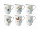 Butterfly Meadow 6-Piece Porcelain Mug Set, Scalloped Rim, Dishwasher & Microwave Safe