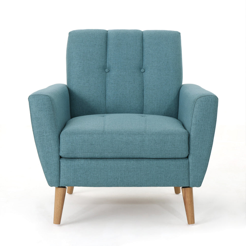 English Elm Christopher Knight Home® - Mid Mid Century Fabric Club Chair with Channel Stitching, Tufted Cushion, Plush Polyester Comfort Blue 33 L x 29.75 W x 18 H 62223.00BLU