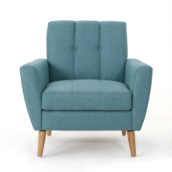 English Elm Christopher Knight Home® - Mid Mid Century Fabric Club Chair with Channel Stitching, Tufted Cushion, Plush Polyester Comfort Blue 33 L x 29.75 W x 18 H 62223.00BLU