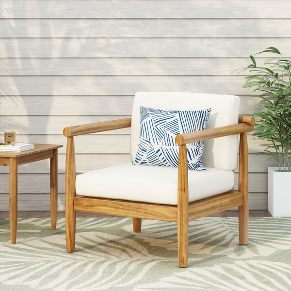 English Elm Christopher Knight Home® - BONSALLO Acacia Club Chair Cream & Brown — Water‑Resistant Cushions, Slat Design, Durable Outdoor Hardwood 69825.00