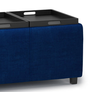 English Elm Avalon Storage Ottoman - Luxurious Blue Velvet With Hidden Storage & Versatile Serving Trays B136P158251