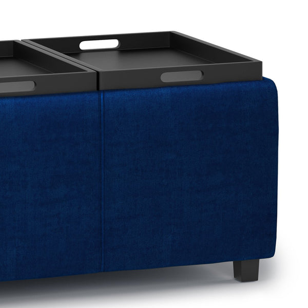 English Elm Avalon Storage Ottoman - Luxurious Blue Velvet With Hidden Storage & Versatile Serving Trays B136P158251