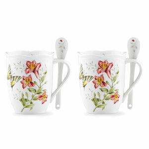 Lenox Butterfly Meadow Mugs with Spoons, Set of 2 Multi, WHITE PORCELAIN 833960