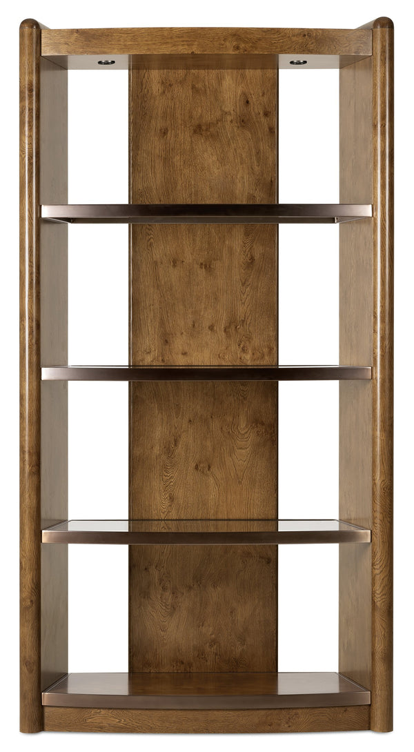 Hooker Furniture Melange Romano Oak and Glass Etagere with Led Lighting for Transitional Living Rooms 18.03L x 42.40W x 81.38H 628-50745-82