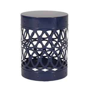 English Elm Outdoor Powder-coated Iron End Table with Geometric Cutout Design for Patio Lounging Navy Blue 73607.00NBLU