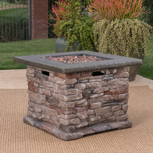 English Elm Stonewall Square Propane Fire Pit Natural Stone Outdoor Patio Gathering Focal Point 61941.00-40K