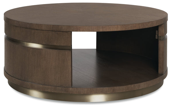 Hooker Furniture Commerce Roll with It Round Cocktail Table Dark Oak Plinth Base Living Room 7228-80260-89