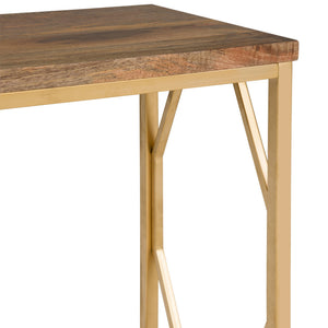 English Elm Selma Mango Wood Accent Table with Gold Metal Frame, Handcrafted Diamond-Base End Table 23.5" H Light Brown B136P158988