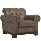 Homelegance By Top-Line Euphemie Tufted Rolled Arm Chesterfield Chair Brown Polished Microfiber