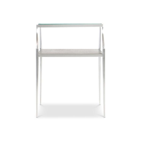 Bernhardt Bernhardt Cornelia Bi-Level Glass Side Table With Nebbia Wood Shelf Brushed Stainless Steel Legs 331121