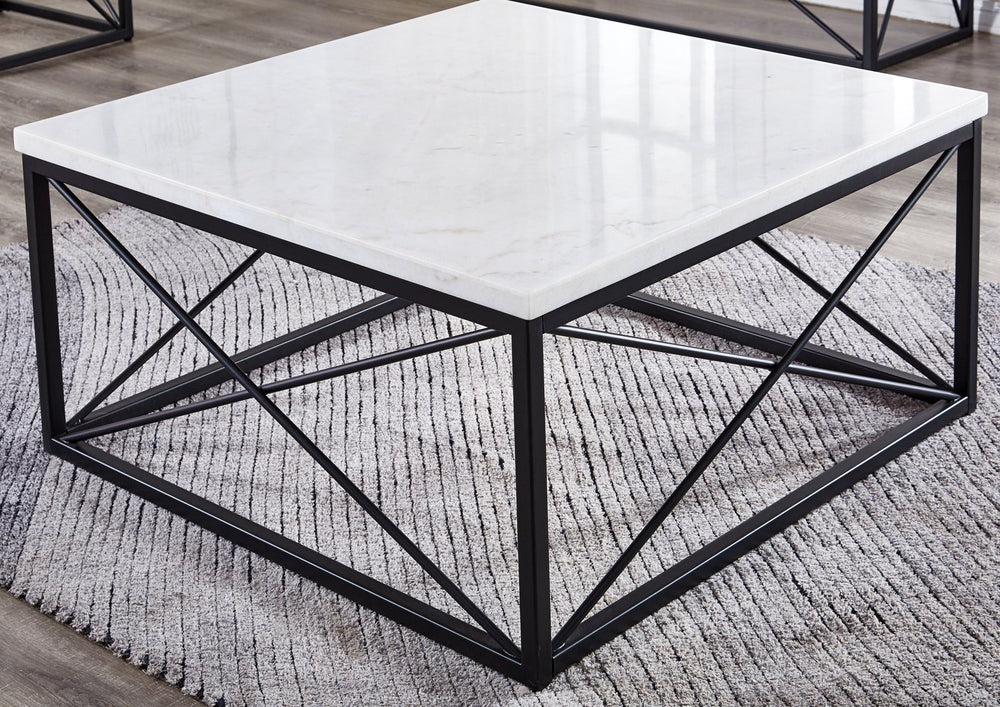 English Elm Steve Silver - Skyler White 3-Piece Marble Table Set with Modern Metal Base – Durable Cocktail, End & Sofa Tables B081S00450