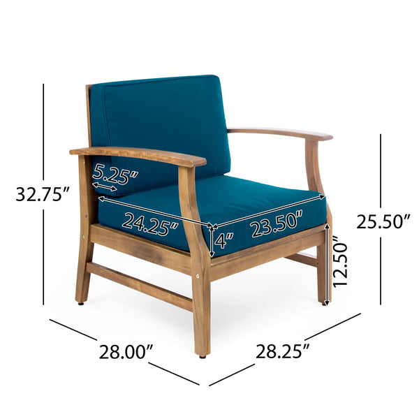 English Elm Perla Solid Acacia Outdoor Club Chair Slatted Hardwood Frame Resort Patio Seat 61442.00BLU