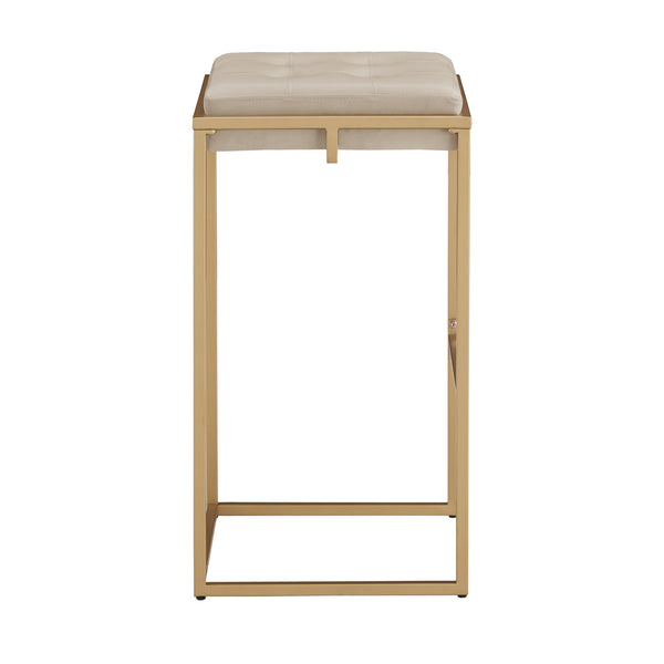 Homelegance By Top-Line Piper Gold Finish Velvet Button Tufted 29" Bar Height Stools (Set of 2) Beige Engineered Wood