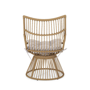 English Elm Christopher Knight Home® - ELAINE Wicker High-Back Chair Light Brown — Boho PE Rattan Papasan with Iron Frame, Weather-Resistant Cushion 71842.00LBGE