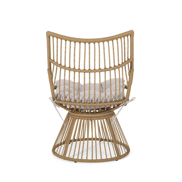 English Elm Christopher Knight Home® - ELAINE Wicker High-Back Chair Light Brown — Boho PE Rattan Papasan with Iron Frame, Weather-Resistant Cushion 71842.00LBGE