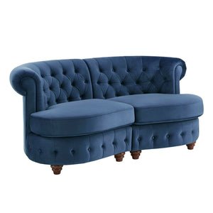 Homelegance By Top-Line Dayanna Velvet Tufted Scroll Arm Chesterfield Curved Loveseat Blue Velvet