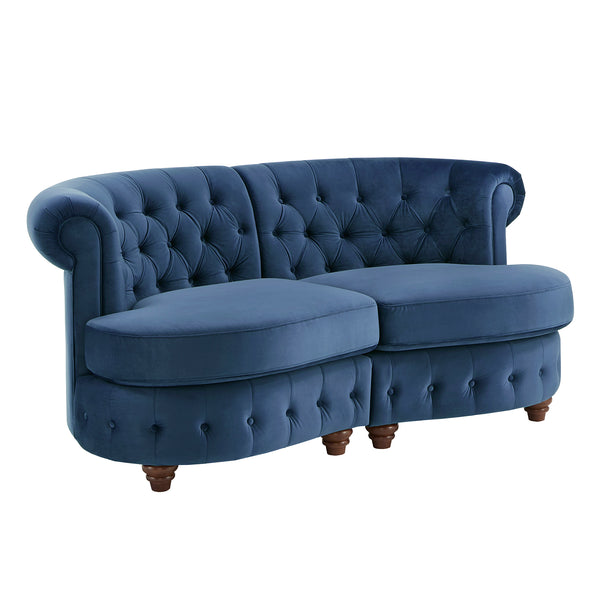 Homelegance By Top-Line Dayanna Velvet Tufted Scroll Arm Chesterfield Curved Loveseat Blue Velvet
