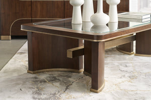 Hooker Furniture Melange Dark Walnut Cocktail Table With Champagne Accents, Tempered Beveled Glass Inset, 66" 628-80550-89