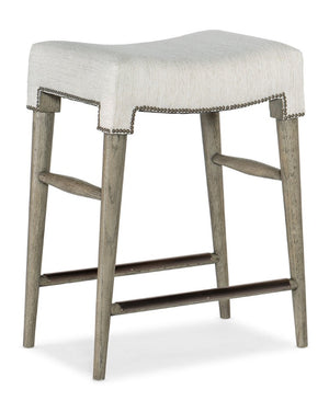 Hooker Furniture Linville Elegant Stack Rock Counter Stool In Remington Porcelain Fabric With Mink Wood Frame & Nailhead Trim 15.00 L x 20.25W x 25.00H 6150-75451-85