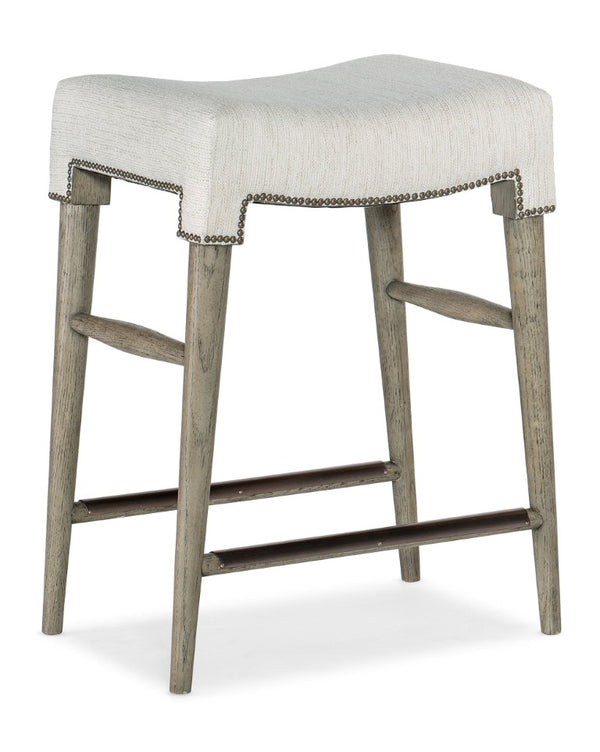 Hooker Furniture Linville Elegant Stack Rock Counter Stool In Remington Porcelain Fabric With Mink Wood Frame & Nailhead Trim 15.00 L x 20.25W x 25.00H 6150-75451-85