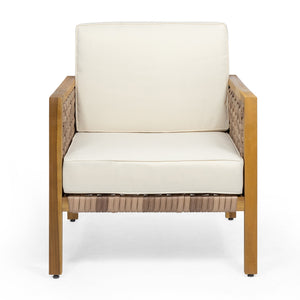 English Elm Christopher Knight Home® - Joliet Teak Acacia Wood Outdoor Club Chair with Woven Wicker Accents, Weather-Resistant 400lb Capacity 70146.00BGE