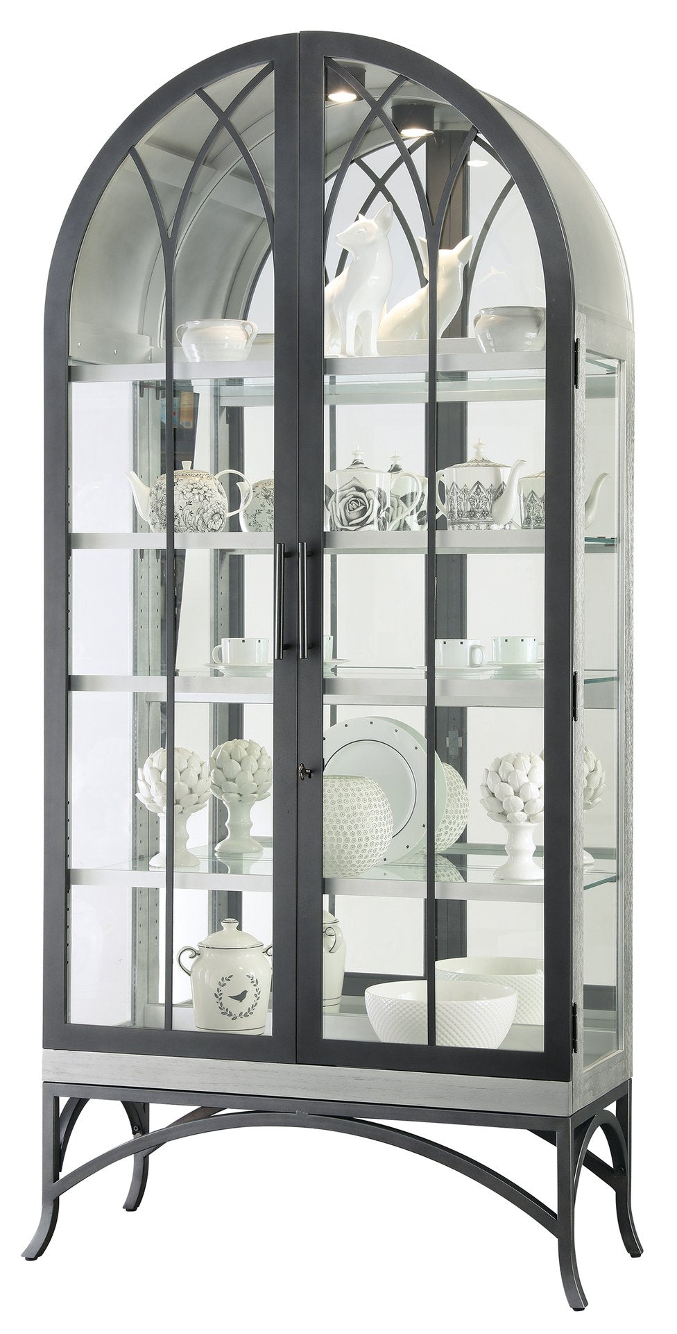 Hekman Furniture 680701 Ramona Ii Curio Cabinet - Elegant Lighted Display For Collectibles With Adjustable Shelves Burnished Silver Ramona Ii Curio 680701