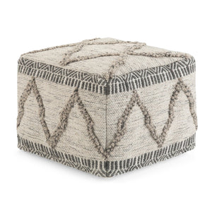 English Elm Sweeney Handloom Square Pouf in Grey & Natural Woven Wool-Cotton, Supportive Footstool Accent (18") B136P159325