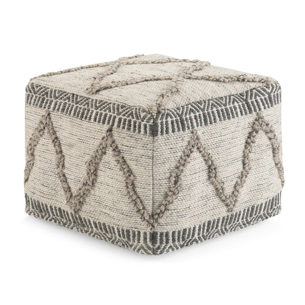 English Elm Sweeney Handloom Square Pouf in Grey & Natural Woven Wool-Cotton, Supportive Footstool Accent (18") B136P159325
