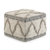 Wool and Cotton Woven Zig-Zag Square Pouf