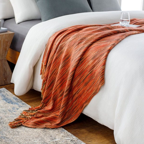 Surya Teegan Woven Acrylic Throw Blanket with Fringe Trim Rustic Farmhouse Sofa Accent TEE1008-5578