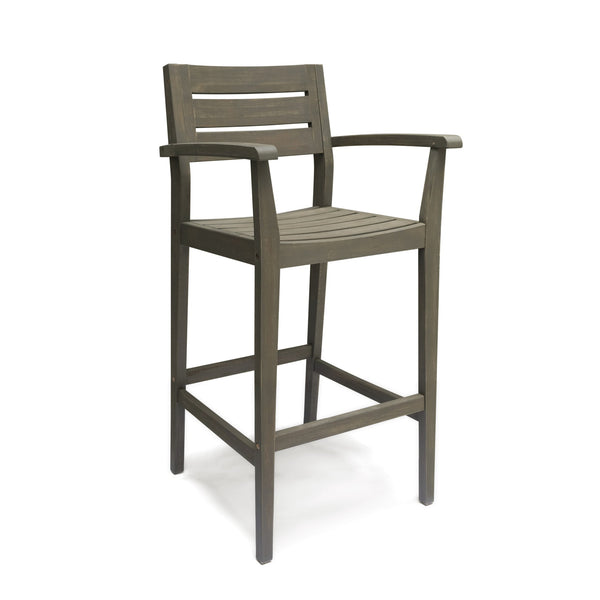 English Elm Wood Acacia Bar Stool with Ladder Back and Slatted Seat for Kitchen or Patio 62719.00GRY-4