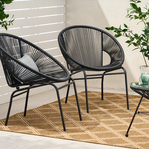 English Elm Nusa Outdoor Woven Rattan Basket Chair with Iron Legs for Modern Patio Spaces 66626.00BLK