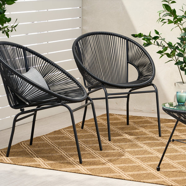 English Elm Nusa Outdoor Woven Rattan Basket Chair with Iron Legs for Modern Patio Spaces 66626.00BLK