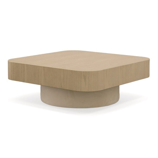 VIG Furniture Teller Modern Square Coffee Table With Ash Veneer Top & Champagne Pedestal — Minimalist 40" Hub VGOD-259CW-A-CT