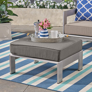 English Elm Christopher Knight Home® - CAPE Coral Ottoman - Khaki Aluminum Frame, Weather-Resistant Polyester Cushion, Silver Finish, Compact Seat 64414.00