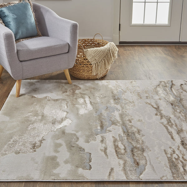 Feizy Rugs Aura Contemporary Abstract High-low Pile Rug In Gold And Champagne - Durable, Stylish Design For Any Space Ivory,Tan,Gray Polyester,Polypropylene Aur3727fbgegldh13