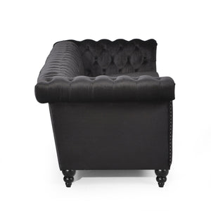 English Elm Christopher Knight Home® - SOFA Chesterfield-inspired 3-seater with deep button tufting, nailhead trim, low back and plush PU upholstery Black 68326.00NVLTBLK