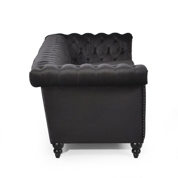 English Elm Christopher Knight Home® - SOFA Chesterfield-inspired 3-seater with deep button tufting, nailhead trim, low back and plush PU upholstery Black 68326.00NVLTBLK