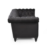 Christopher Knight Home® - Noble House - Parkhurst Tufted Chesterfield Velvet 3 Seater Sofa, Black and Dark Brown