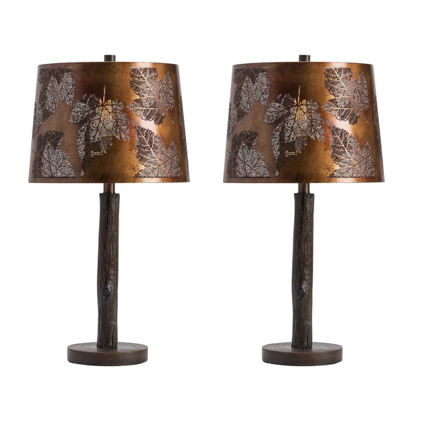 Crestview Collection 27.25"H Rustic Resin Table Lamp 2pk With Textured Tree Branch Base & Embossed Metal Shade   Cvavp1287