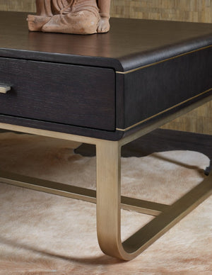 Hooker Furniture Commerce Metropolitan Cocktail Table With Dark Oak Veneer, Gold Accents, Soft-Close Drawers, 52" 7228-80185-85