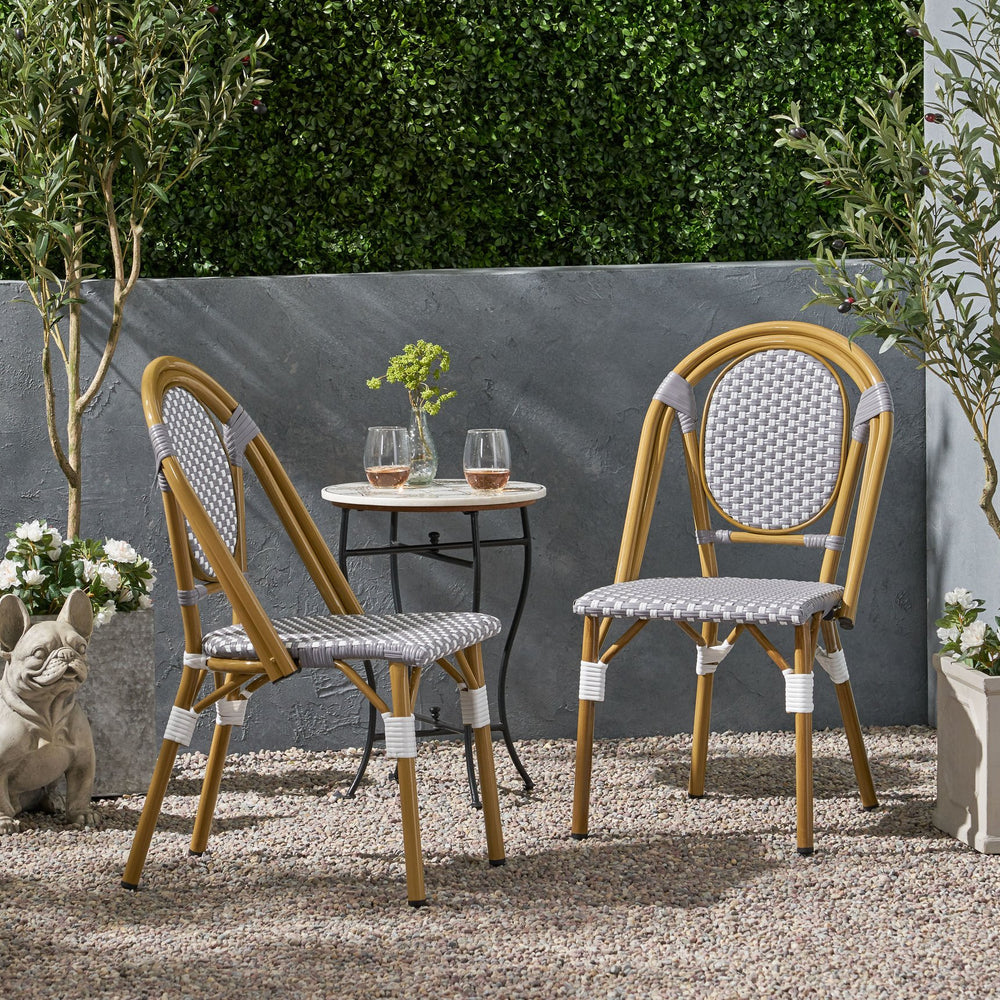 English Elm French Bistro Outdoor Chair Set of 2 Handwoven Pe Rattan Aluminum Cafe Patio Seating 69959.00GRY