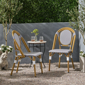 English Elm French Bistro Outdoor Chair Set of 2 Handwoven Pe Rattan Aluminum Cafe Patio Seating 69959.00GRY