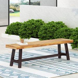 English Elm Dark Acacia Slatted Dining Bench Handcrafted with Iron Frame for Farmhouse Spaces 54562.00MP1