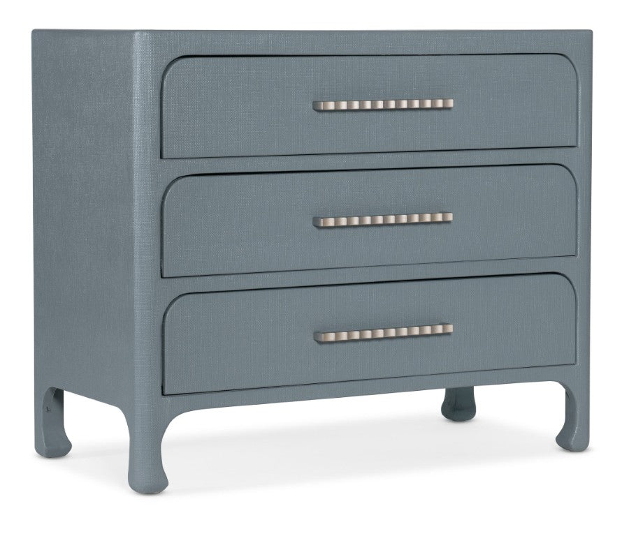 Hooker Furniture Serenity Raffia Accent Chest With Soft-Close Drawers, Champagne Pulls & Sand Dollar Grasscloth Texture Blue 6350-85001-45
