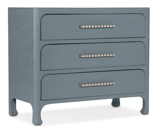 Hooker Furniture Serenity Raffia Accent Chest With Soft-Close Drawers, Champagne Pulls & Sand Dollar Grasscloth Texture Blue 6350-85001-45